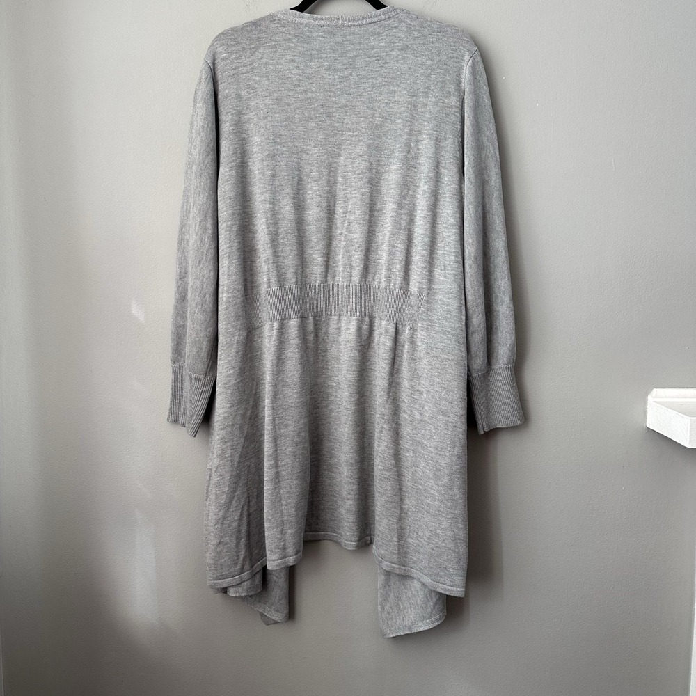H By Halston Sweater Womens 2X Gray Long Open Front Cardigan Drape Hem Knit Cozy - Picture 2 of 8